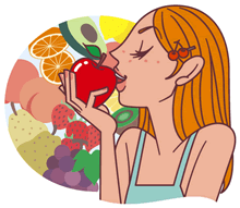 フルーツ食べる女性