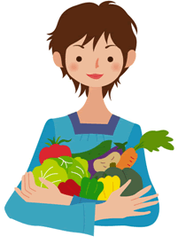 野菜を抱える女性